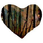 Woodland Woods Forest Trees Nature Outdoors Mist Moon Background Artwork Book Large 19  Premium Heart Shape Cushions