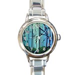 Nature Outdoors Night Trees Scene Forest Woods Light Moonlight Wilderness Stars Round Italian Charm Watch