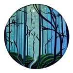 Nature Outdoors Night Trees Scene Forest Woods Light Moonlight Wilderness Stars Round Glass Fridge Magnet (4 pack)