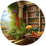 Room Interior Library Books Bookshelves Reading Literature Study Fiction Old Manor Book Nook Reading Wooden Bottle Opener (Round)