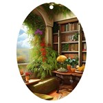 Room Interior Library Books Bookshelves Reading Literature Study Fiction Old Manor Book Nook Reading UV Print Acrylic Ornament Oval