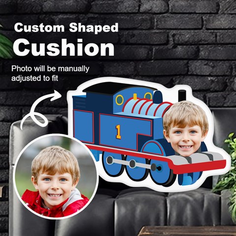 Personalized Photo in Train head Cartoon Style Custom Shaped Cushion Cut To Shape Cushion Case from ArtsNow.com Front
