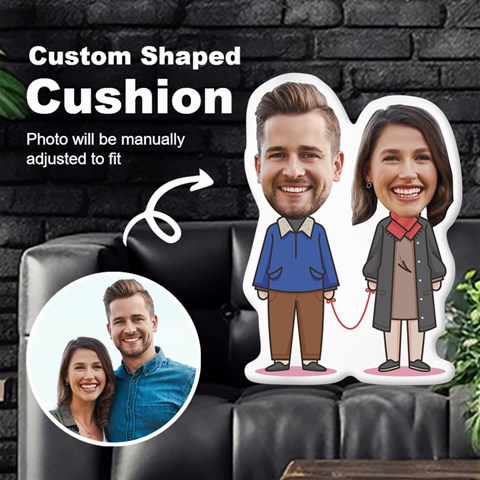 Personalized Photo Couple Red Line in Cartoon Style Custom Shaped Cushion Cut To Shape Cushion Case from ArtsNow.com Front