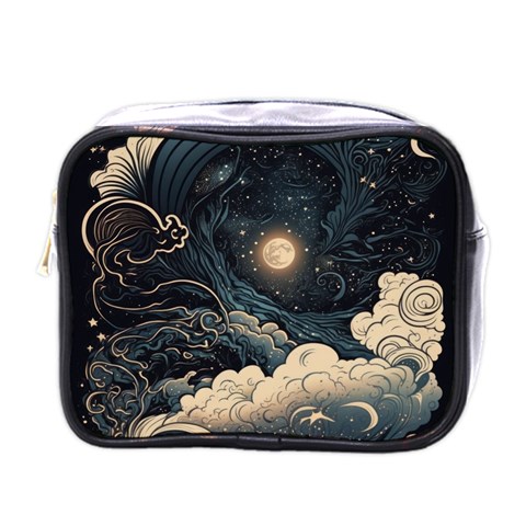 Starry Sky Moon Space Cosmic Galaxy Nature Art Clouds Art Nouveau Abstract Mini Toiletries Bag (One Side) from ArtsNow.com Front