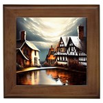 Village Reflections Snow Sky Dramatic Town House Cottages Pond Lake City Framed Tile