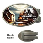 Village Reflections Snow Sky Dramatic Town House Cottages Pond Lake City Money Clips (Oval) 