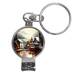 Village Reflections Snow Sky Dramatic Town House Cottages Pond Lake City Nail Clippers Key Chain