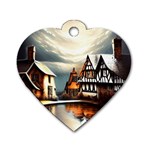 Village Reflections Snow Sky Dramatic Town House Cottages Pond Lake City Dog Tag Heart (One Side)