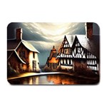 Village Reflections Snow Sky Dramatic Town House Cottages Pond Lake City Plate Mats