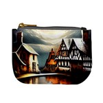 Village Reflections Snow Sky Dramatic Town House Cottages Pond Lake City Mini Coin Purse