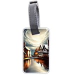 Village Reflections Snow Sky Dramatic Town House Cottages Pond Lake City Luggage Tag (one side)