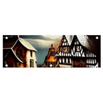 Village Reflections Snow Sky Dramatic Town House Cottages Pond Lake City Banner and Sign 6  x 2 