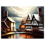 Village Reflections Snow Sky Dramatic Town House Cottages Pond Lake City Two Sides Premium Plush Fleece Blanket (Baby Size)