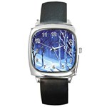 Landscape Outdoors Greeting Card Snow Forest Woods Nature Path Trail Santa s Village Square Metal Watch