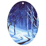Landscape Outdoors Greeting Card Snow Forest Woods Nature Path Trail Santa s Village UV Print Acrylic Ornament Oval
