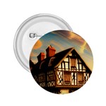 Village House Cottage Medieval Timber Tudor Split timber Frame Architecture Town Twilight Chimney 2.25  Buttons