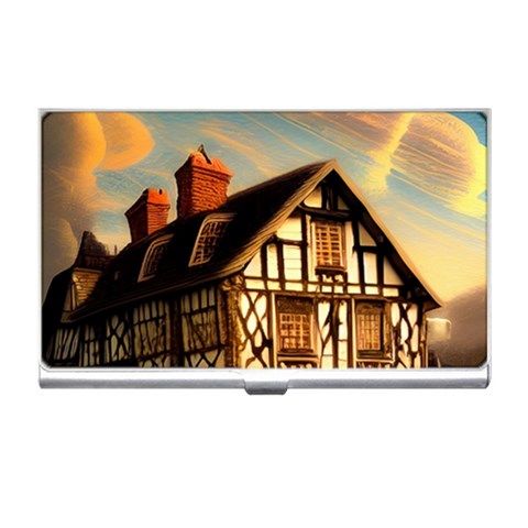 Village House Cottage Medieval Timber Tudor Split timber Frame Architecture Town Twilight Chimney Business Card Holder from ArtsNow.com Front