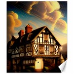 Village House Cottage Medieval Timber Tudor Split timber Frame Architecture Town Twilight Chimney Canvas 20  x 24 