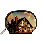 Village House Cottage Medieval Timber Tudor Split timber Frame Architecture Town Twilight Chimney Accessory Pouch (Small)