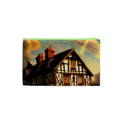 Village House Cottage Medieval Timber Tudor Split timber Frame Architecture Town Twilight Chimney Cosmetic Bag (XS) from ArtsNow.com Back