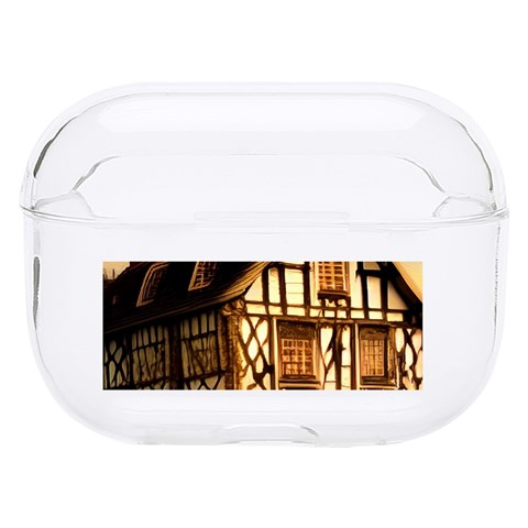 Village House Cottage Medieval Timber Tudor Split timber Frame Architecture Town Twilight Chimney Hard PC AirPods Pro Case from ArtsNow.com Front