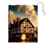 Village House Cottage Medieval Timber Tudor Split timber Frame Architecture Town Twilight Chimney Drawstring Pouch (4XL)
