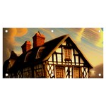 Village House Cottage Medieval Timber Tudor Split timber Frame Architecture Town Twilight Chimney Banner and Sign 6  x 3 