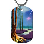 Artwork Outdoors Night Trees Setting Scene Forest Woods Light Moonlight Nature Dog Tag (Two Sides)