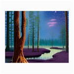 Artwork Outdoors Night Trees Setting Scene Forest Woods Light Moonlight Nature Small Glasses Cloth