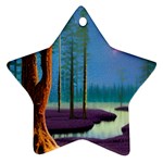 Artwork Outdoors Night Trees Setting Scene Forest Woods Light Moonlight Nature Star Ornament (Two Sides)