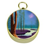 Artwork Outdoors Night Trees Setting Scene Forest Woods Light Moonlight Nature Gold Compasses