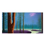 Artwork Outdoors Night Trees Setting Scene Forest Woods Light Moonlight Nature Satin Shawl 45  x 80 