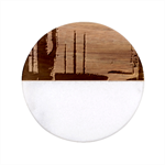Artwork Outdoors Night Trees Setting Scene Forest Woods Light Moonlight Nature Classic Marble Wood Coaster (Round) 