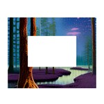 Artwork Outdoors Night Trees Setting Scene Forest Woods Light Moonlight Nature White Tabletop Photo Frame 4 x6 