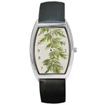 Watercolor Leaves Branch Nature Plant Growing Still Life Botanical Study Barrel Style Metal Watch