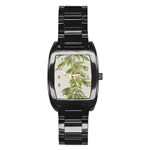 Watercolor Leaves Branch Nature Plant Growing Still Life Botanical Study Stainless Steel Barrel Watch