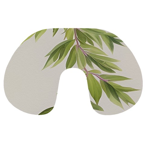 Watercolor Leaves Branch Nature Plant Growing Still Life Botanical Study Travel Neck Pillow from ArtsNow.com Front