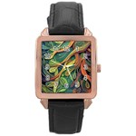 Outdoors Night Setting Scene Forest Woods Light Moonlight Nature Wilderness Leaves Branches Abstract Rose Gold Leather Watch 
