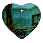 Boat Canoe Swamp Bayou Roots Moss Log Nature Scene Landscape Water Lake Setting Abandoned Rowboat Fi Ornament (Heart)