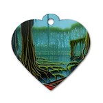 Boat Canoe Swamp Bayou Roots Moss Log Nature Scene Landscape Water Lake Setting Abandoned Rowboat Fi Dog Tag Heart (Two Sides)