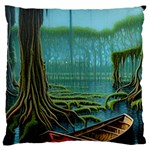 Boat Canoe Swamp Bayou Roots Moss Log Nature Scene Landscape Water Lake Setting Abandoned Rowboat Fi Large Cushion Case (One Side)