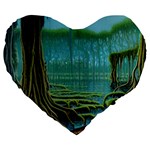 Boat Canoe Swamp Bayou Roots Moss Log Nature Scene Landscape Water Lake Setting Abandoned Rowboat Fi Large 19  Premium Flano Heart Shape Cushions