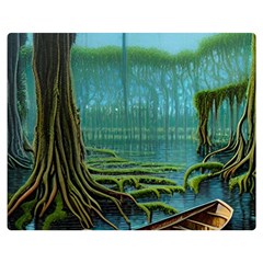Boat Canoe Swamp Bayou Roots Moss Log Nature Scene Landscape Water Lake Setting Abandoned Rowboat Fi Two Sides Premium Plush Fleece Blanket (Teen Size) from ArtsNow.com 60 x50  Blanket Back