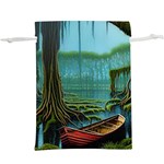 Boat Canoe Swamp Bayou Roots Moss Log Nature Scene Landscape Water Lake Setting Abandoned Rowboat Fi Lightweight Drawstring Pouch (XL)