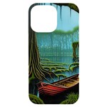 Boat Canoe Swamp Bayou Roots Moss Log Nature Scene Landscape Water Lake Setting Abandoned Rowboat Fi iPhone 14 Pro Max Black UV Print Case