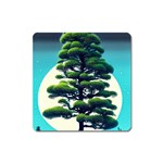 Pine Moon Tree Landscape Nature Scene Stars Setting Night Midnight Full Moon Square Magnet