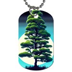 Pine Moon Tree Landscape Nature Scene Stars Setting Night Midnight Full Moon Dog Tag (One Side)