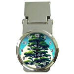 Pine Moon Tree Landscape Nature Scene Stars Setting Night Midnight Full Moon Money Clip Watches