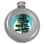 Pine Moon Tree Landscape Nature Scene Stars Setting Night Midnight Full Moon Round Hip Flask (5 oz)