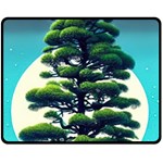 Pine Moon Tree Landscape Nature Scene Stars Setting Night Midnight Full Moon Fleece Blanket (Medium)